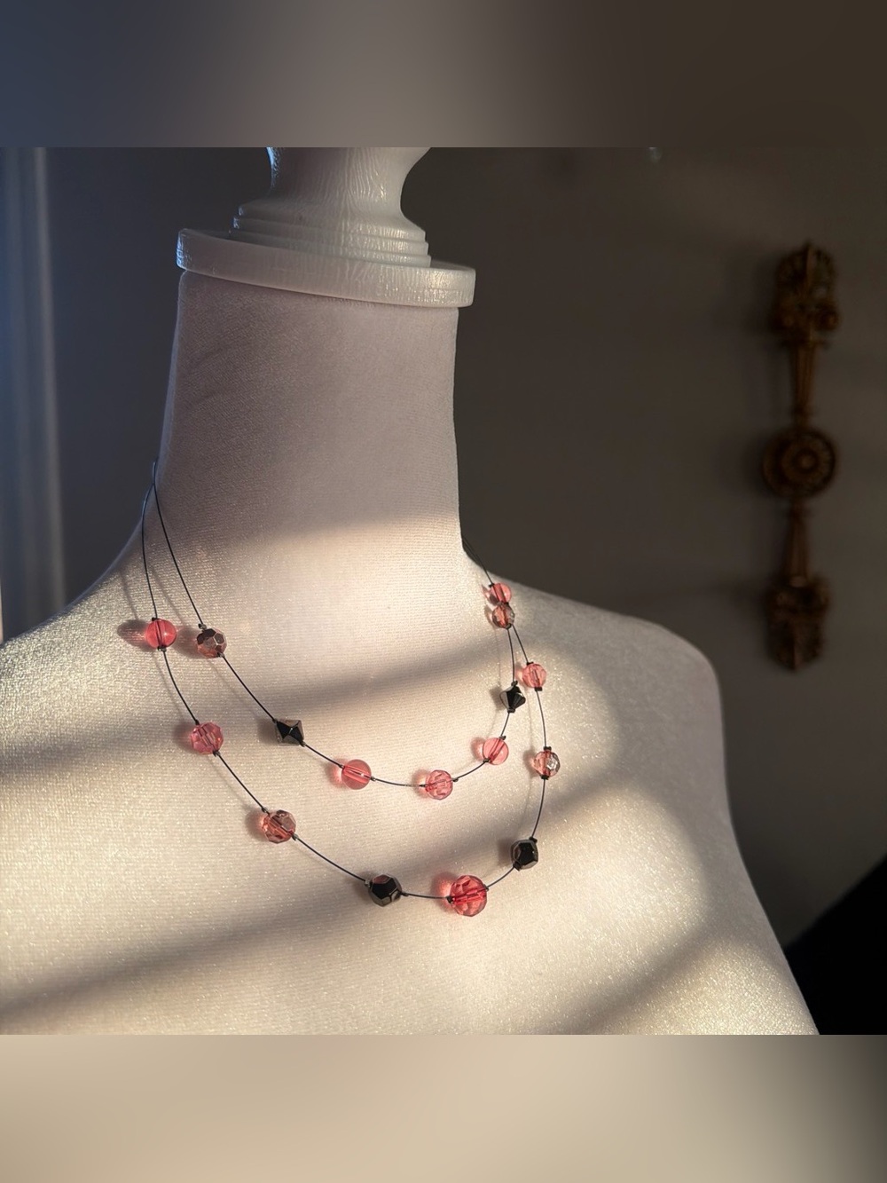 Delicate Pink Glass Bead Double-Strand Necklace - Elegant Layered Look